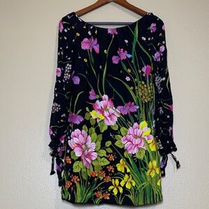 Milly‎ Black Floral Long Sleeve Mini Dress Size 2